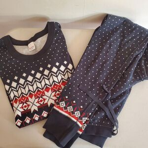 Hanna Andersson Adult Long John Pajama Set Heritage Fair Isle Holidays Black S